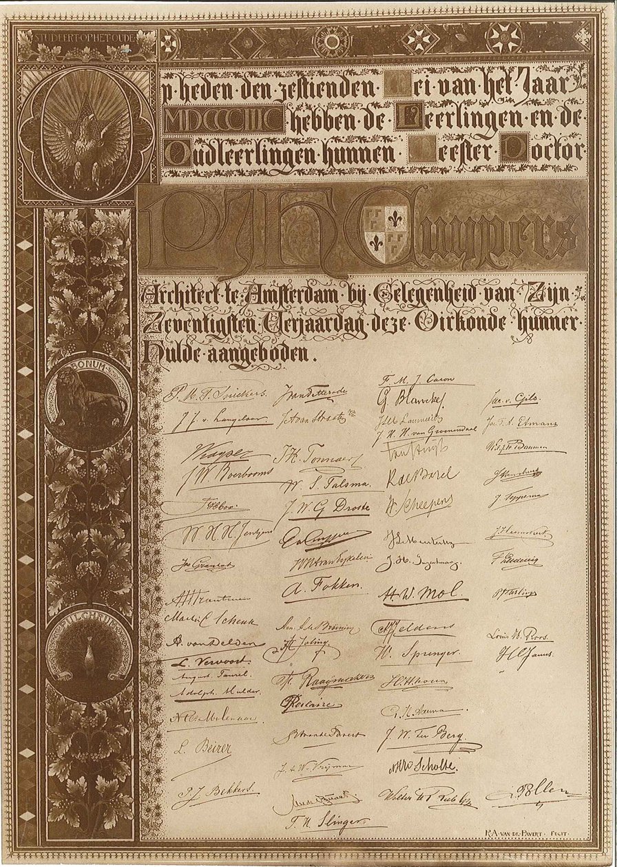 Foglio commemorativo per il 70º compleanno di Pierre Cuypers da Reinerus Antonius de van Pavert