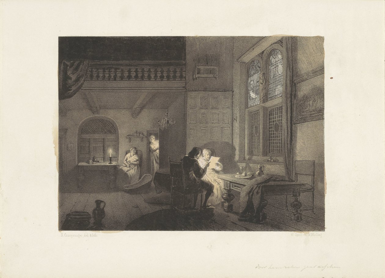 Interno con figure alla luce delle candele da Reinier Craeyvanger