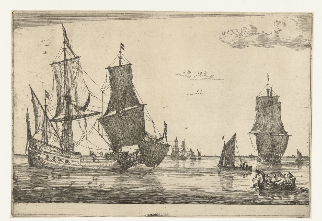 Acqua interna con una nave fluit da Reinier Nooms