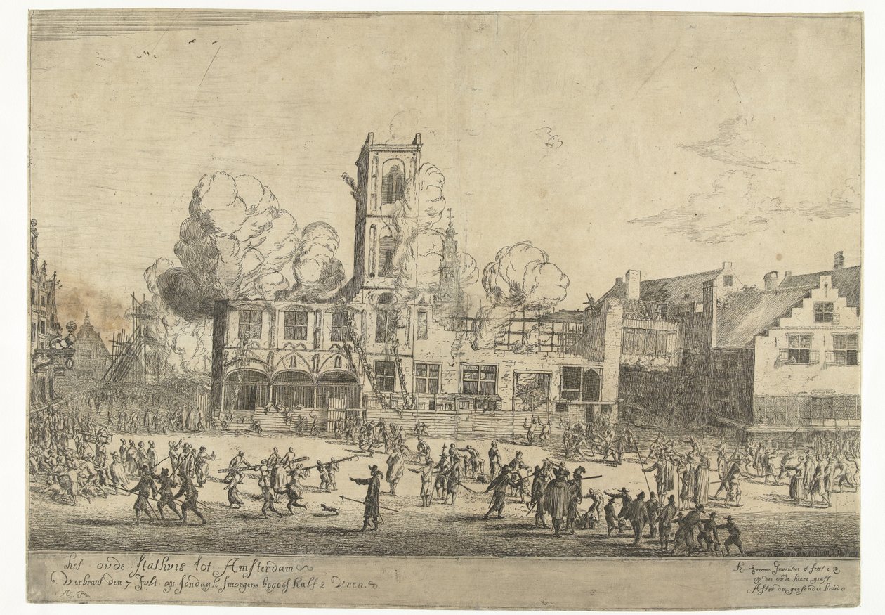 Incendio del vecchio Municipio di Amsterdam (Het oude Stathuis tot Amsterdam verbrant den 7 Juli op sondagh s morgens begost half 2 uren Ao 1652) da Reinier Nooms