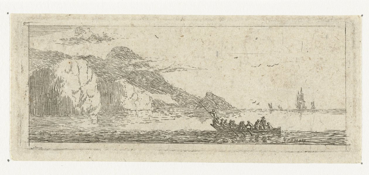 Piccola veduta marina con una scialuppa da Reinier Nooms