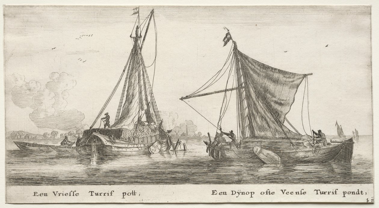Navi di Amsterdam: Una chiatta di torba frisone. Il Dÿnop, vicino allo stagno di torba di Veensche da Reinier Nooms