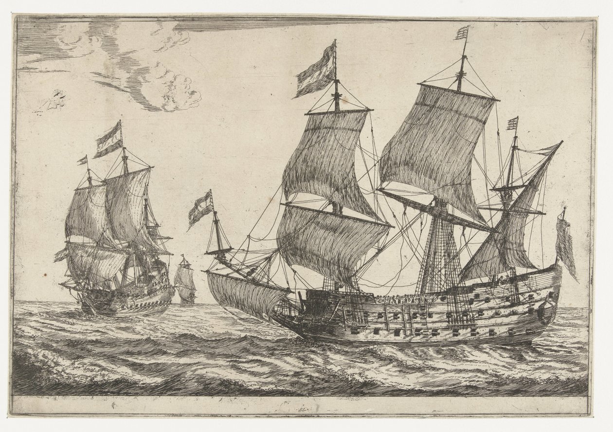 Due grandi navi da guerra (Tredici scene con navi) da Reinier Nooms