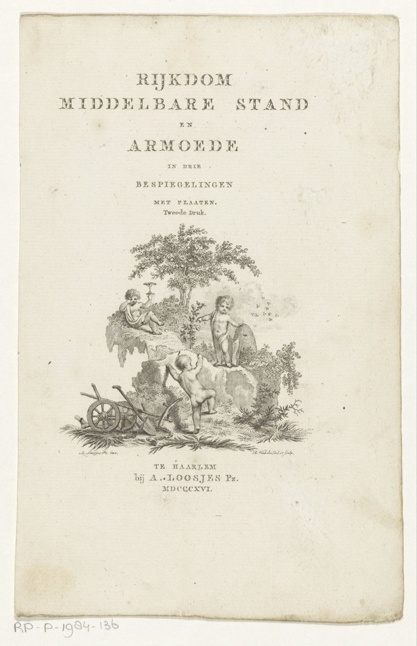 Tre putti con attributi in un paesaggio montano da Reinier Vinkeles (I)