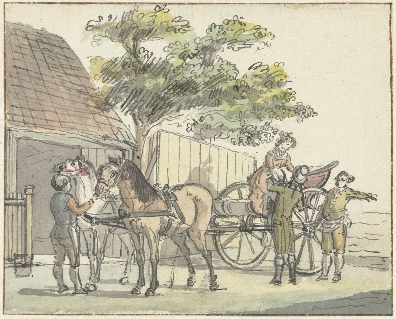 Carro con due cavalli presso la locanda De Donkere Kuil vicino a Haarlem da Reinier Vinkeles (I)