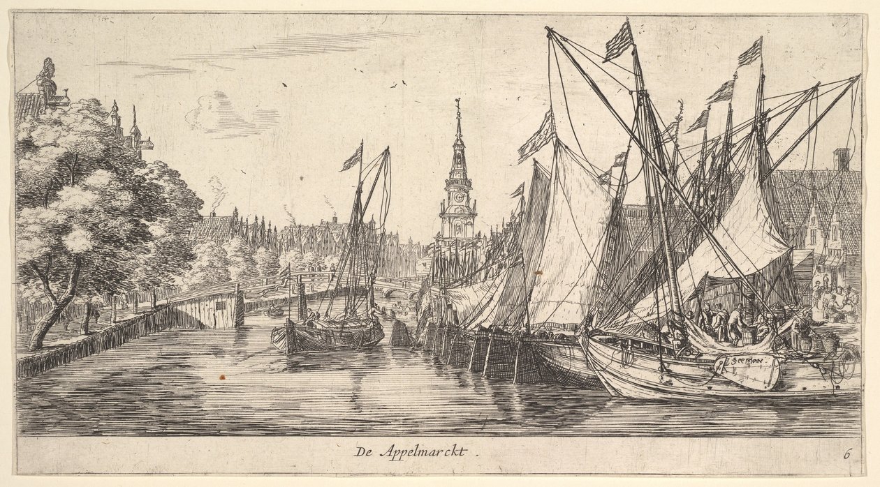 De Appelmarckt Il Mercato delle Mele, da Vedute di Amsterdam, tavola 6, ca. 1659-62 da Reinier Zeeman