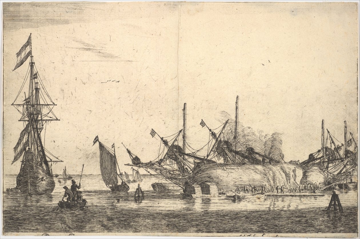 Navi carenate per calafataggio dello scafo, XVII secolo da Reinier Zeeman