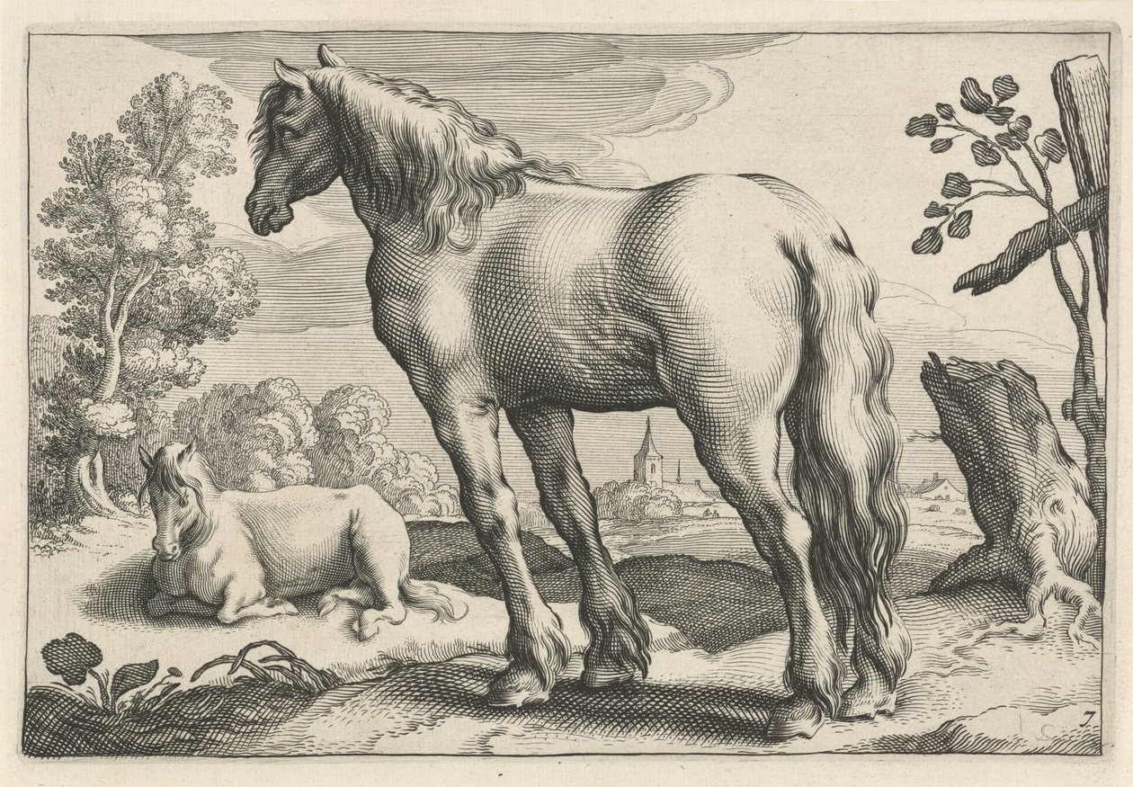 Paesaggio con due cavalli da Reinier van Persijn