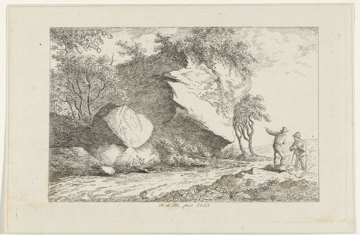 Paesaggio con due figure presso una roccia da Reinierus Albertus Ludovicus baron van Isendoorn à Blois