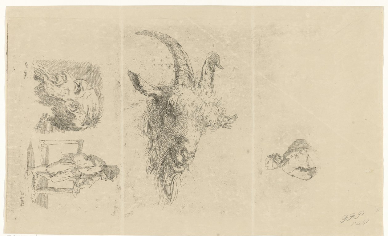 Foglio di studio con quattro rappresentazioni da Reinierus Albertus Ludovicus baron van Isendoorn à Blois