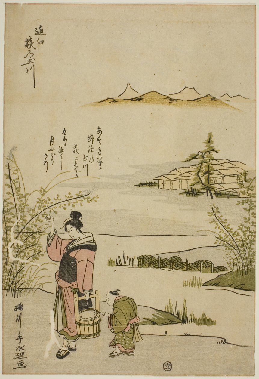 Il fiume gioiello dei trifogli di cespuglio nella provincia di Omi (Omi Hagi no Tamagawa), da una serie senza titolo di Sei fiumi gioiello da Chōkyōsai Eiri