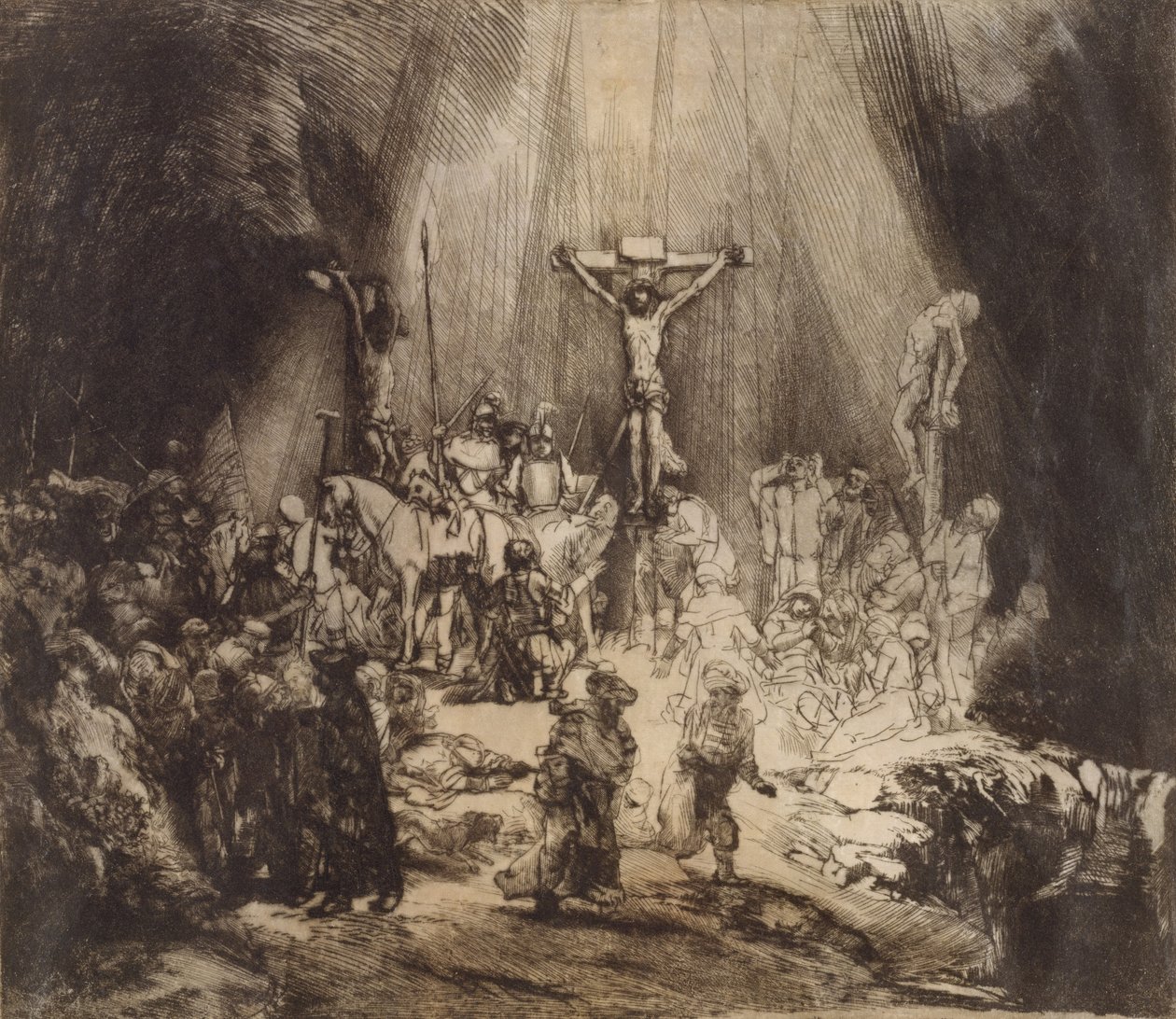 Cristo crocifisso tra i due ladroni: Le tre croci, 1653 da Rembrandt van Rijn
