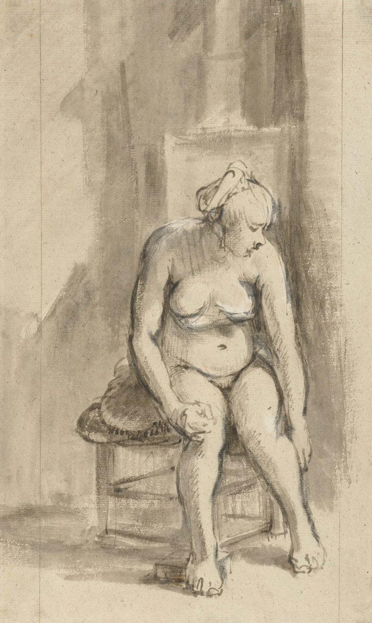 Donna nuda seduta vicino a una stufa, c.1660-62 da Rembrandt van Rijn