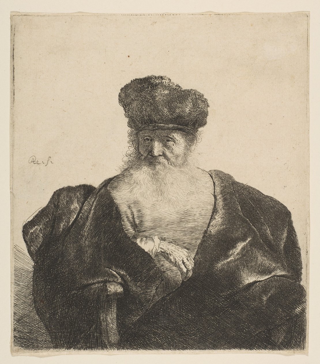 Vecchio con barba, berretto di pelliccia e mantello di velluto, c.1631 da Rembrandt van Rijn