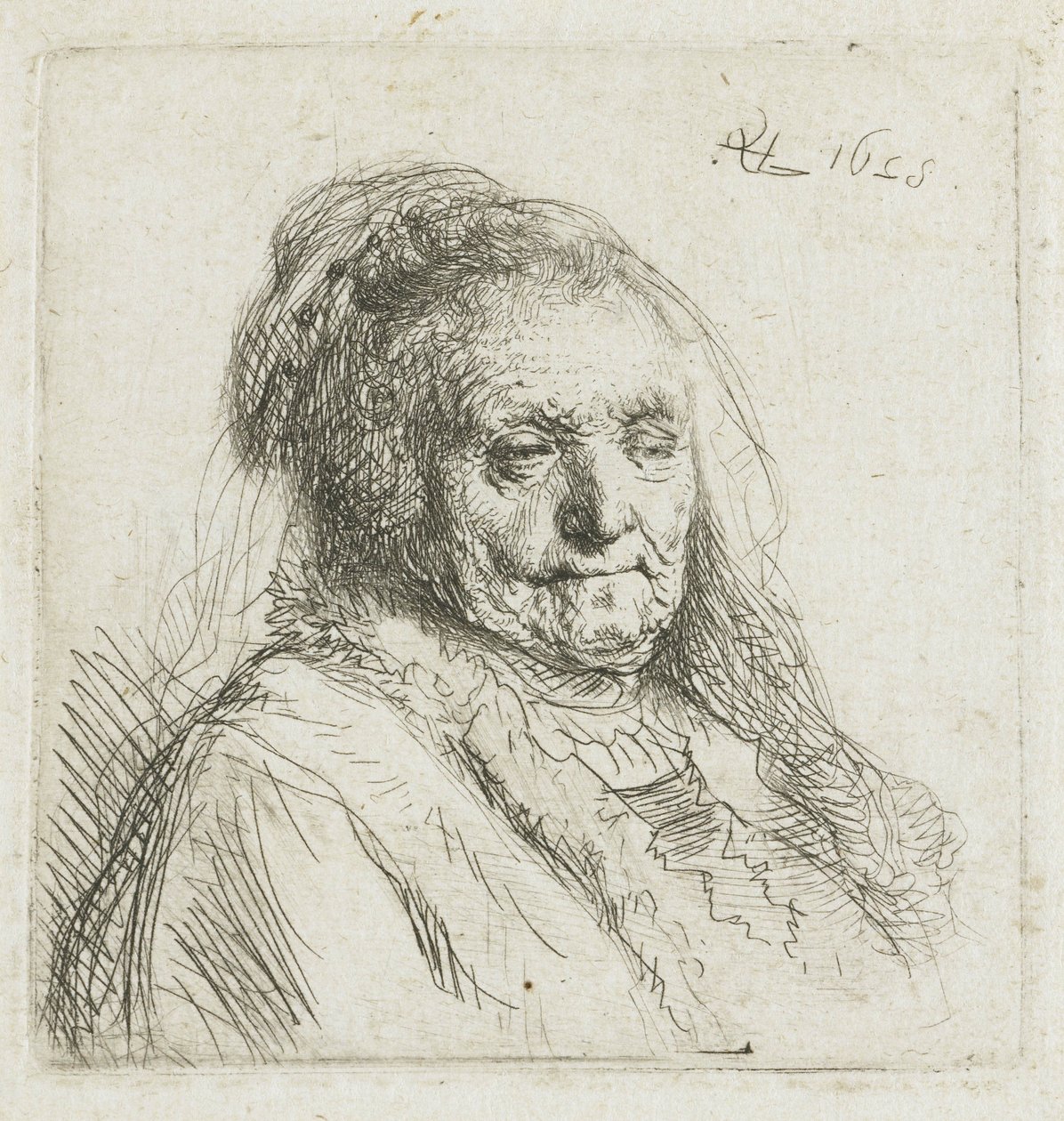 La madre di Rembrandt, testa e spalle, tre quarti a destra, 1628 da Rembrandt van Rijn