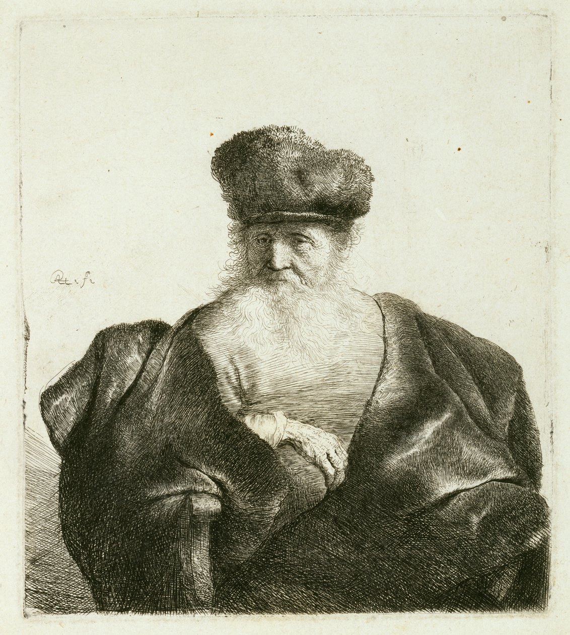 Un vecchio con la barba, berretto di pelliccia e mantello di velluto, c.1632 da Rembrandt van Rijn