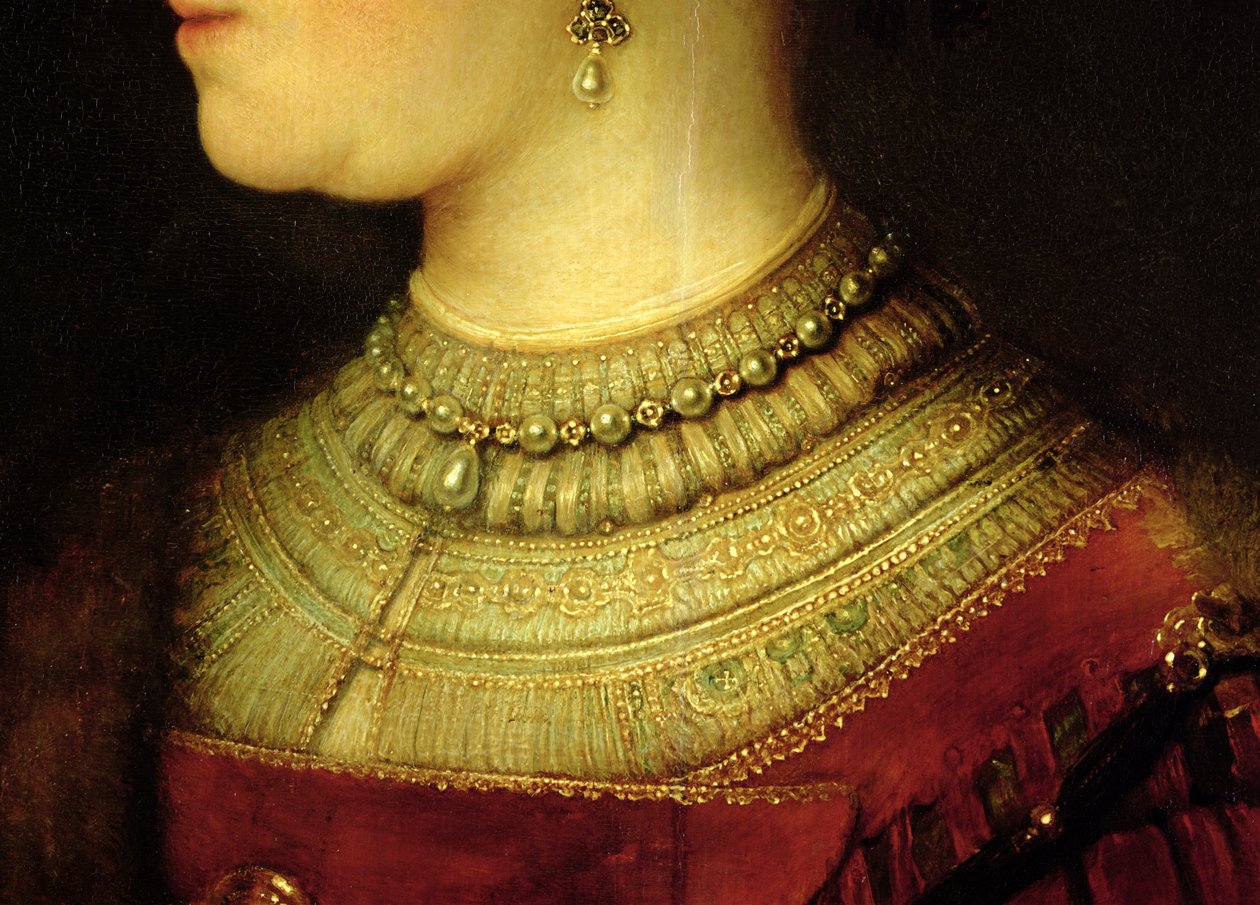 Ritratto di Saskia van Uylenburgh (1612-42) in costume ricco (dettaglio) da Rembrandt van Rijn