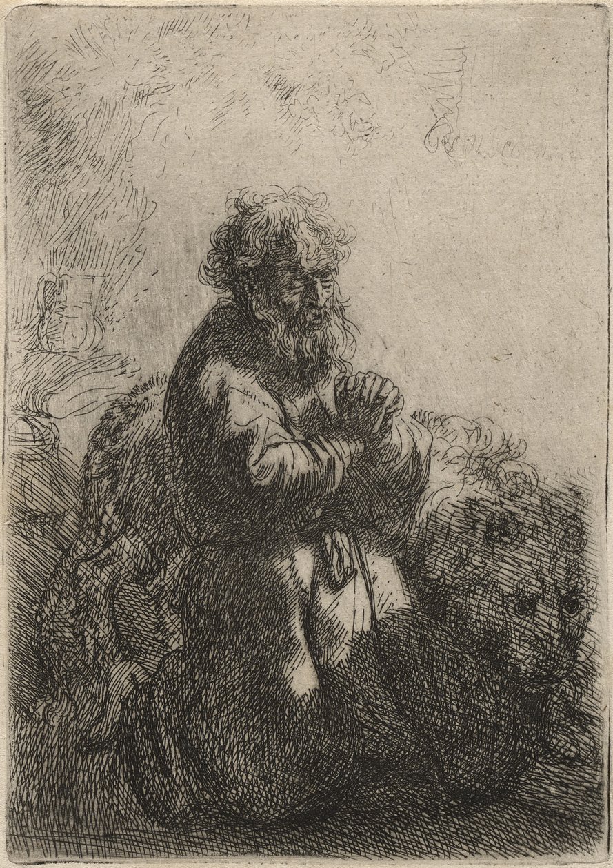San Girolamo in preghiera, guardando in basso da Rembrandt van Rijn