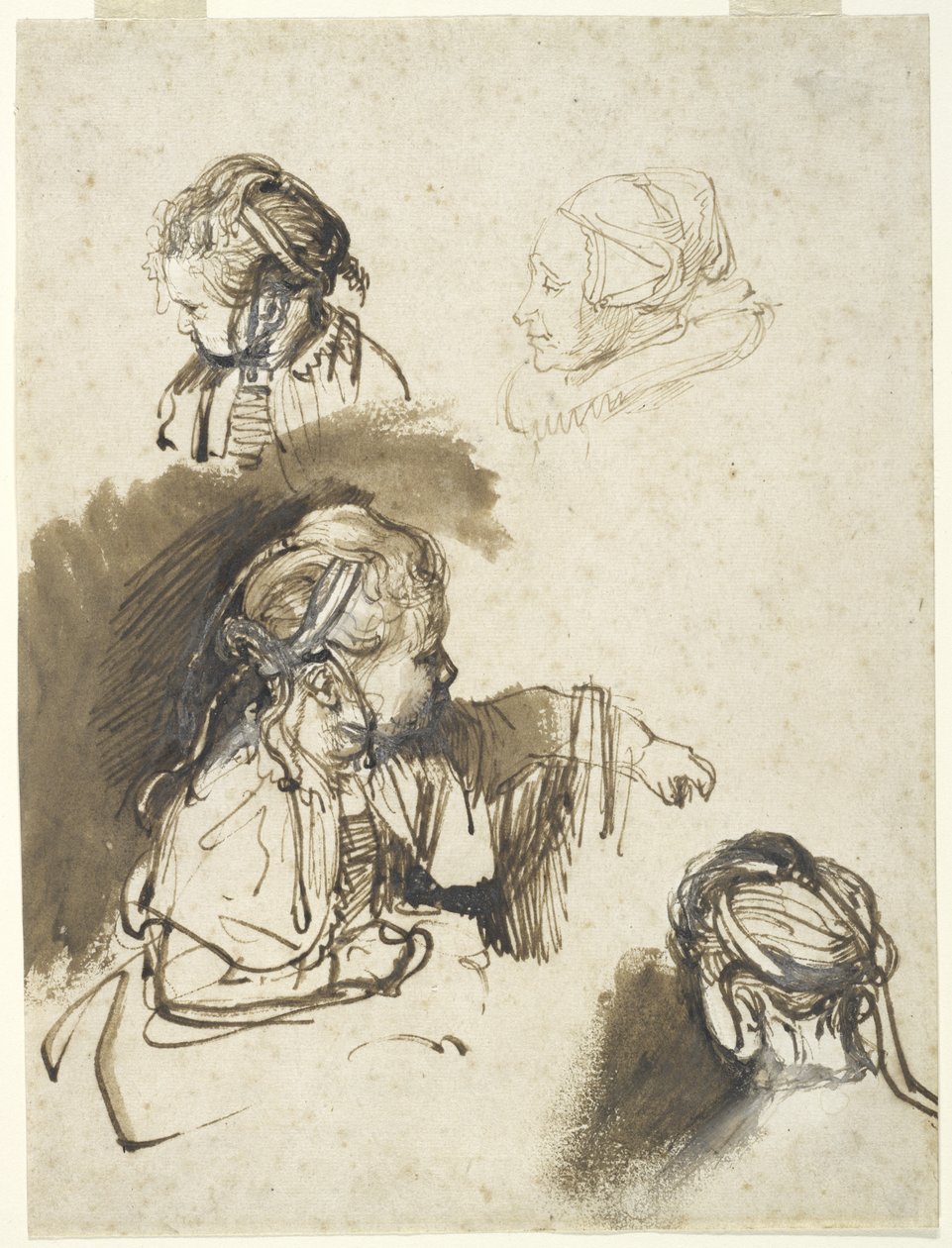 Tre studi di un bambino e uno di una vecchia da Rembrandt van Rijn