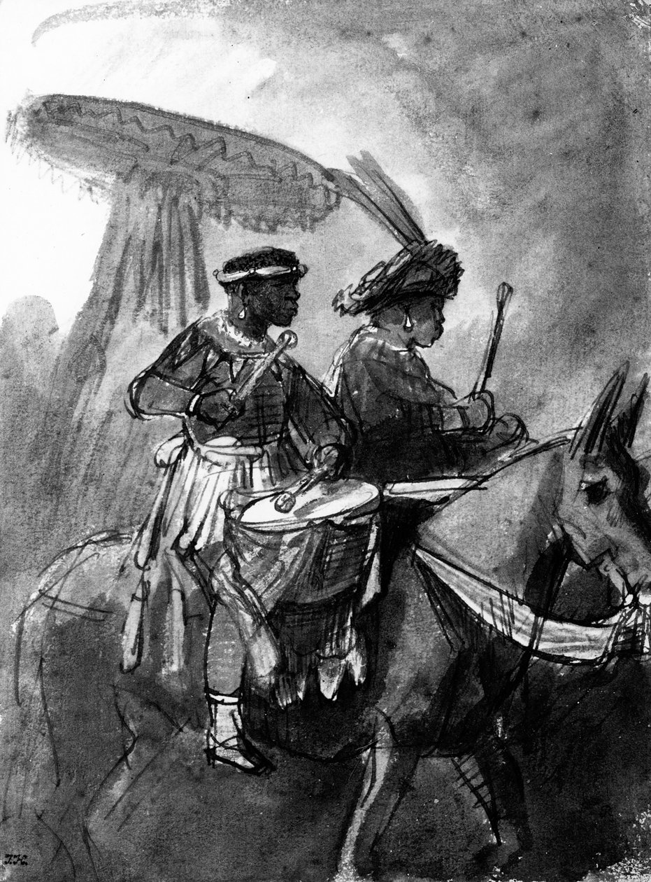 Un tamburino e un comandante a cavallo di muli, c.1638 da Rembrandt van Rijn