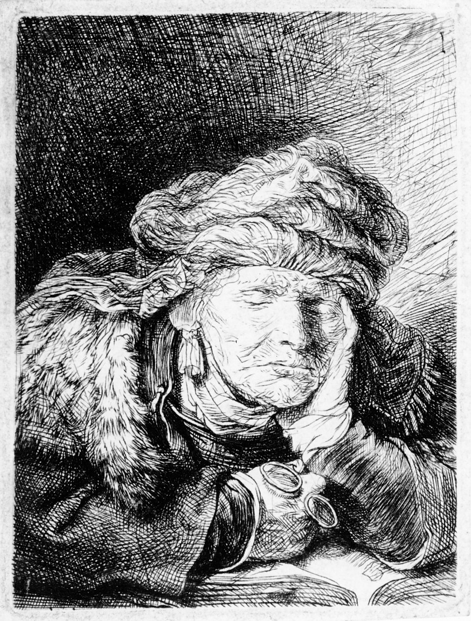 Una vecchia che dorme, inciso da Francesco Novelli, c.1790 da Rembrandt van Rijn