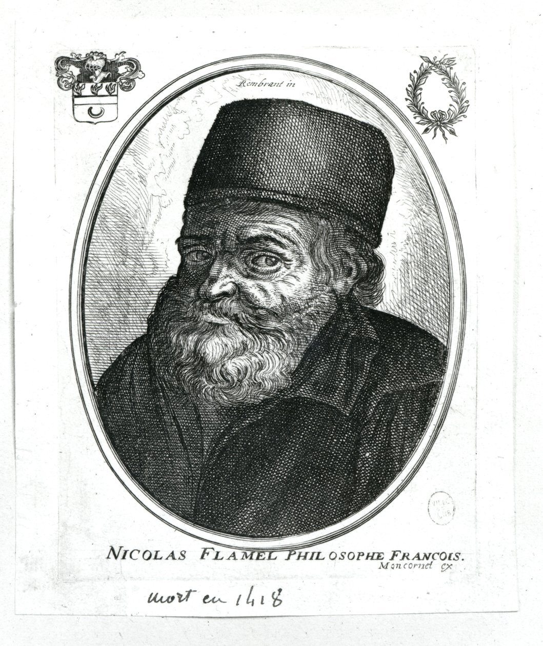 Nicolas Flamel (c.1330-1418) inciso da Balthazar Moncornet (c.1600-68) da Rembrandt van Rijn