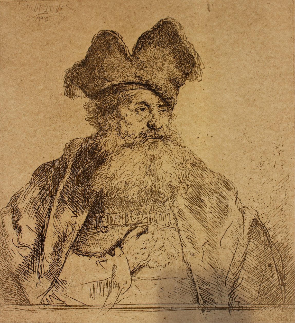Vecchio con cappello di pelliccia diviso da Rembrandt van Rijn