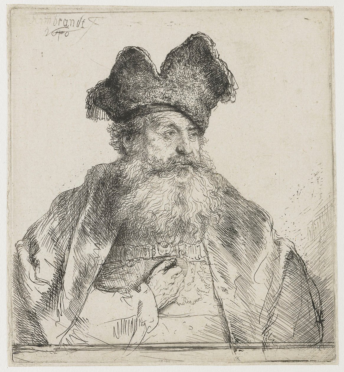 Vecchio con cappello di pelliccia diviso da Rembrandt van Rijn