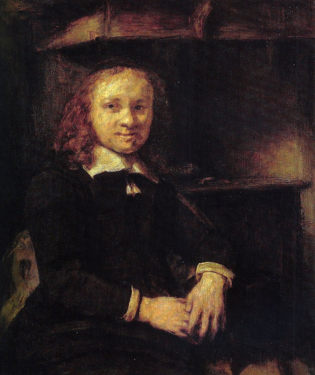 Ritratto di Jan Boursse, seduto accanto a una stufa da Rembrandt van Rijn