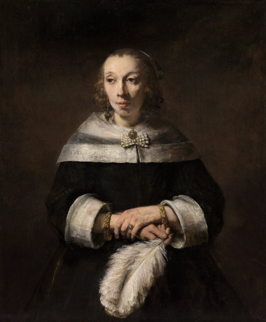 Ritratto di una signora con un ventaglio di piume di struzzo da Rembrandt van Rijn