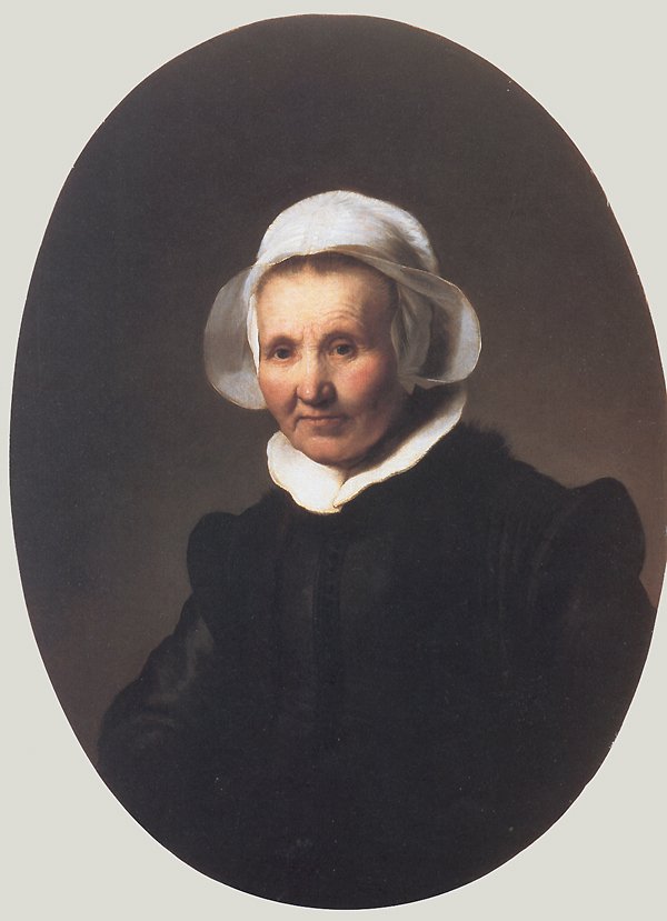 Ritratto di una signora in costume nero con cappello e colletto da Rembrandt van Rijn