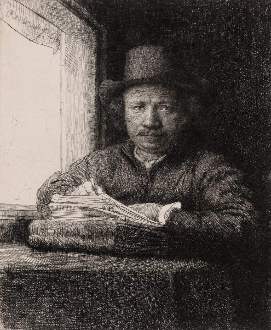 Autoritratto che disegna alla finestra da Rembrandt van Rijn