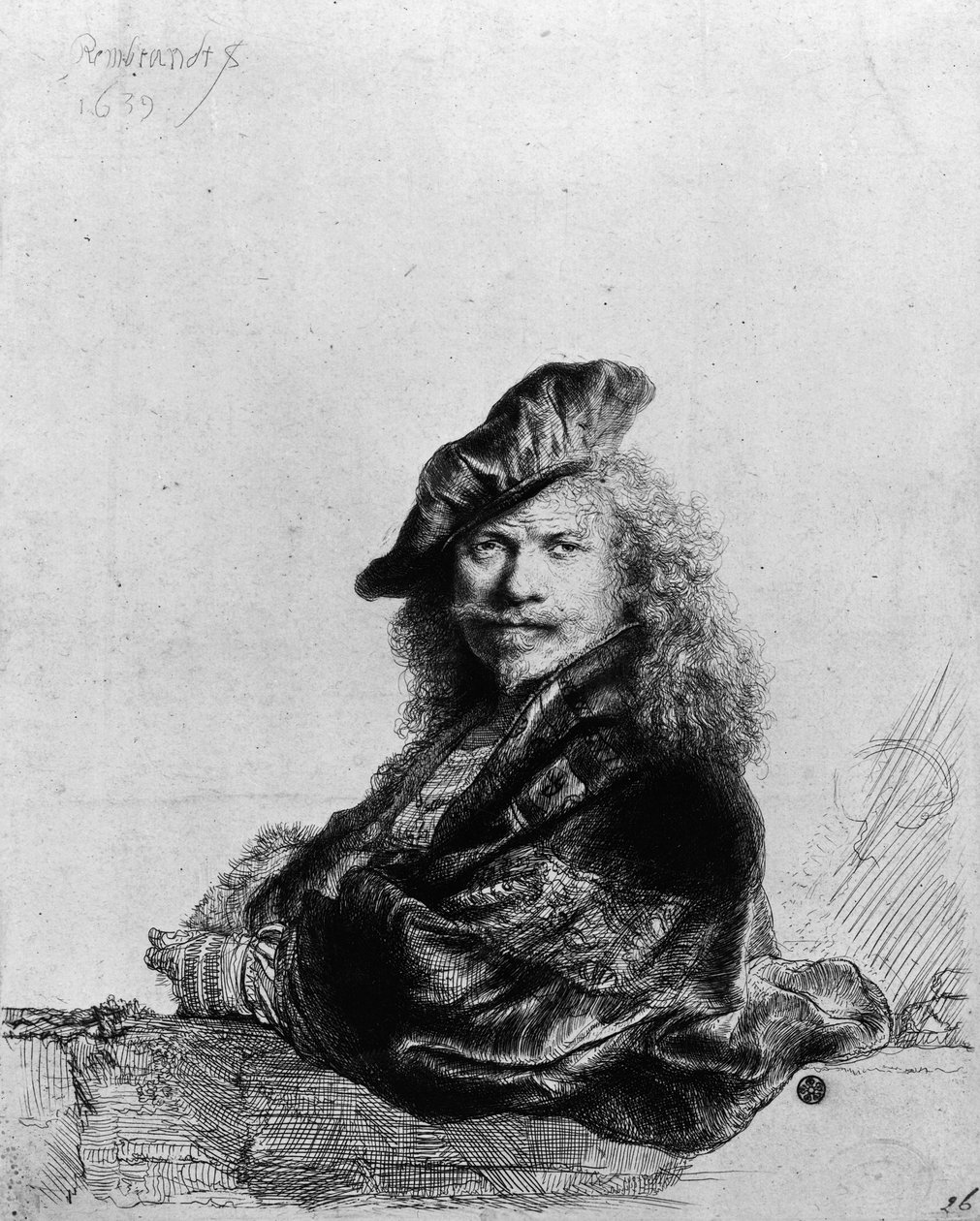 Autoritratto appoggiato su un davanzale di pietra, 1639 da Rembrandt van Rijn