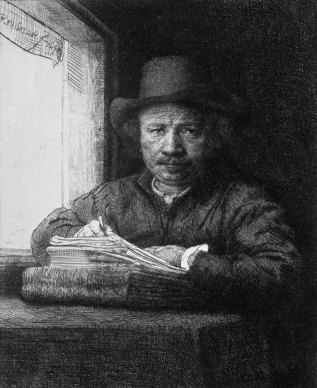Autoritratto mentre disegna, 1648 da Rembrandt van Rijn
