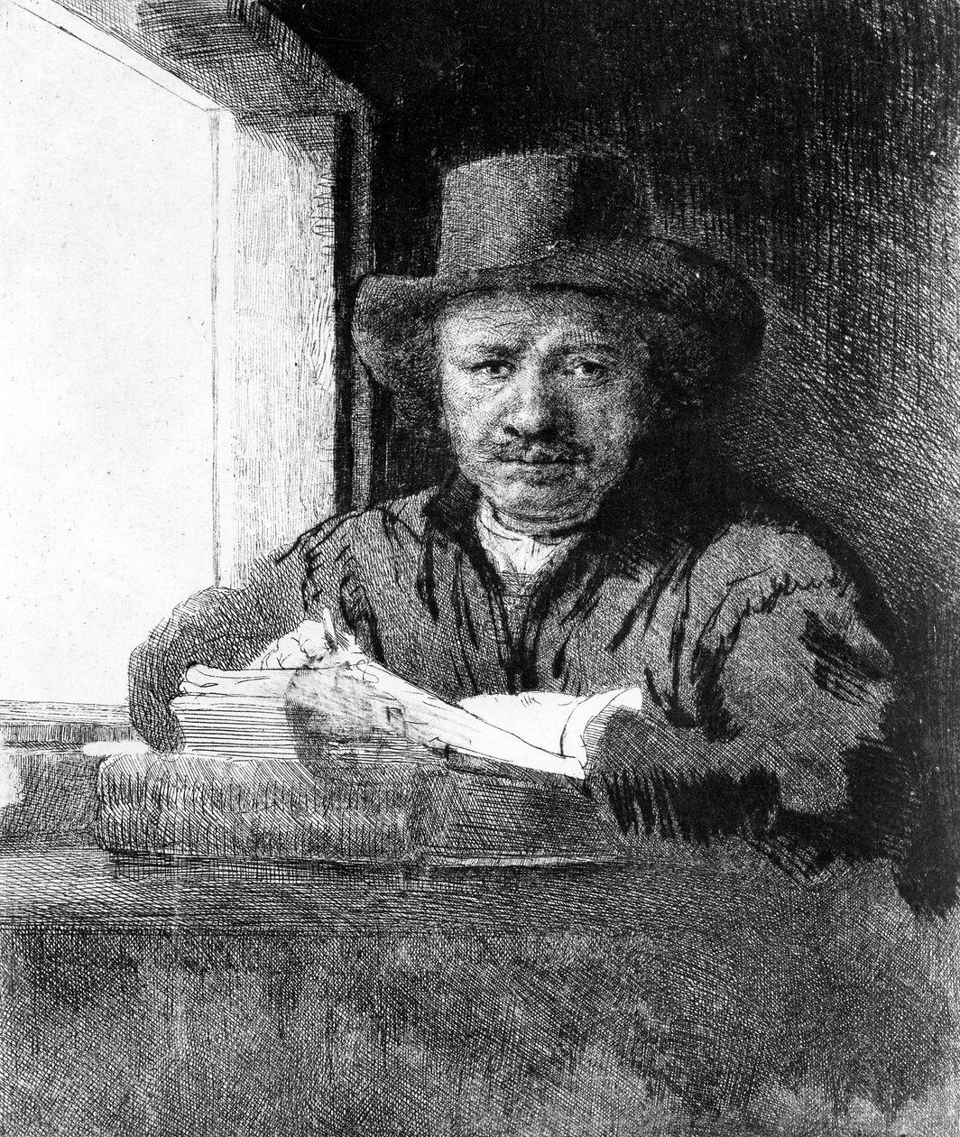 Autoritratto mentre disegna, 1648 da Rembrandt van Rijn