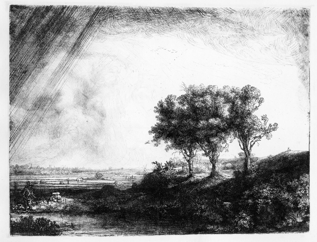 I tre alberi, inciso da James Bretherton da Rembrandt van Rijn