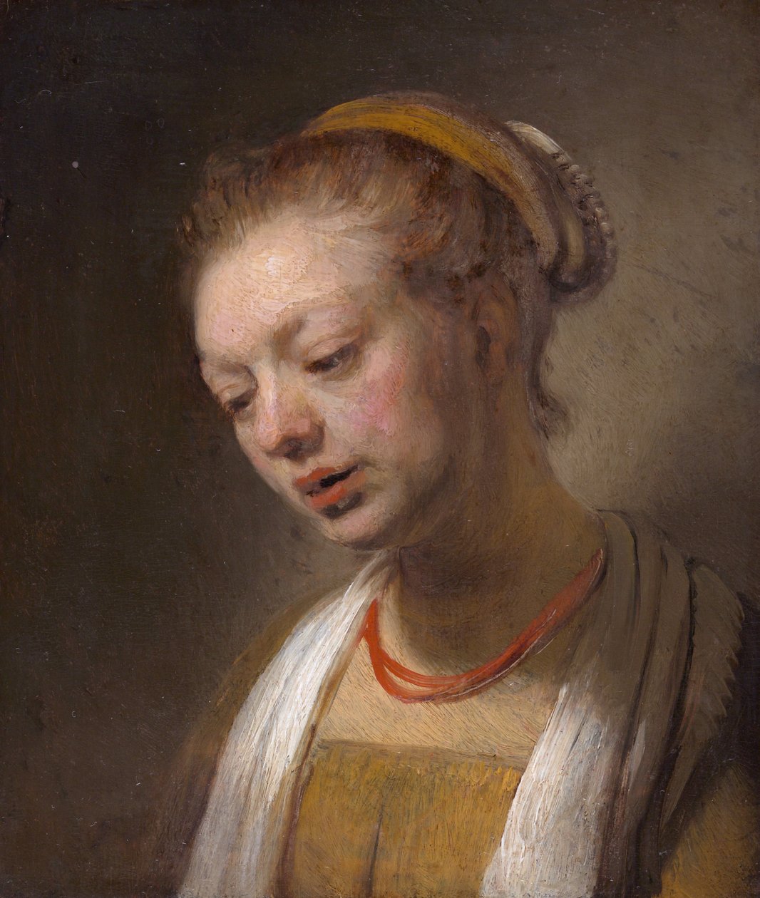 Giovane donna con una collana rossa da Rembrandt van Rijn
