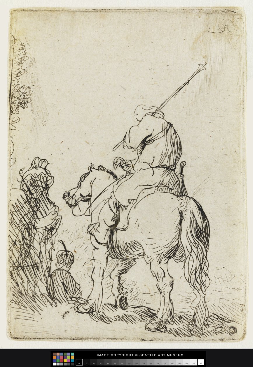 Un Soldato con Turbante a Cavallo, c.1632 da Rembrandt van Rijn