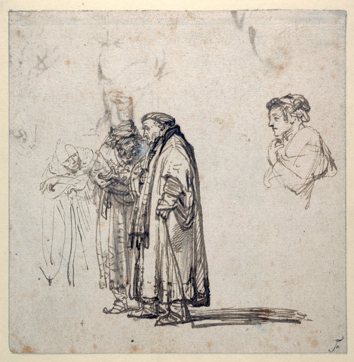 Un gruppo di studiosi anziani e, separatamente, il profilo di un uomo più giovane da Rembrandt Harmensz. van Rijn