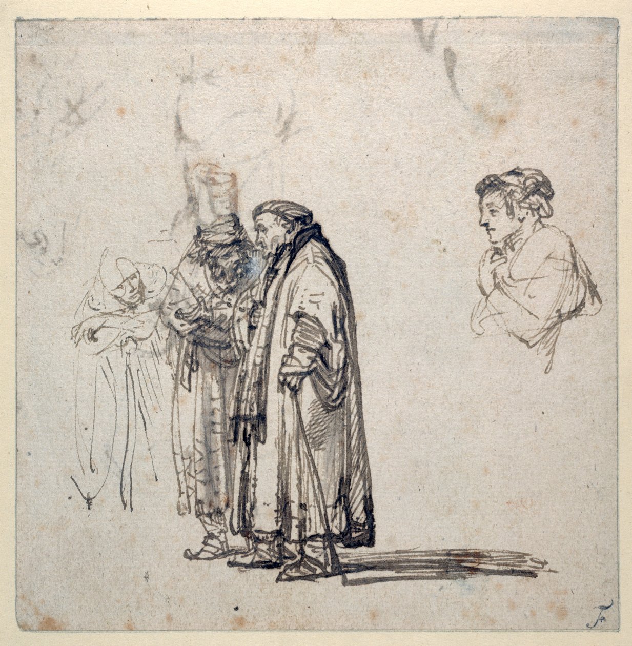 Un gruppo di studiosi anziani e, separatamente, il profilo di un uomo più giovane da Rembrandt Harmensz. van Rijn