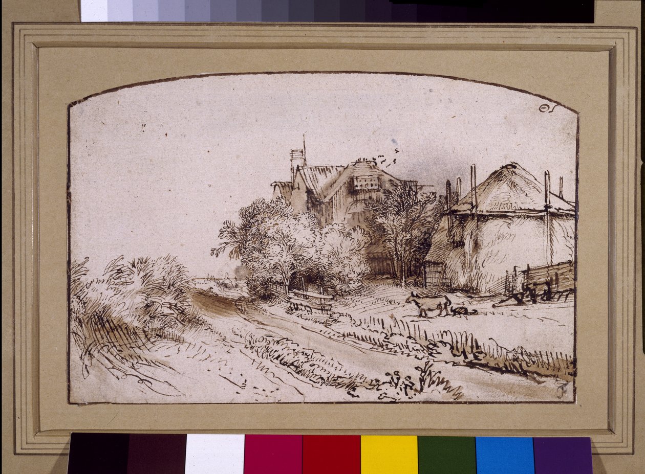 Un covone vicino a una fattoria da Rembrandt Harmensz. van Rijn