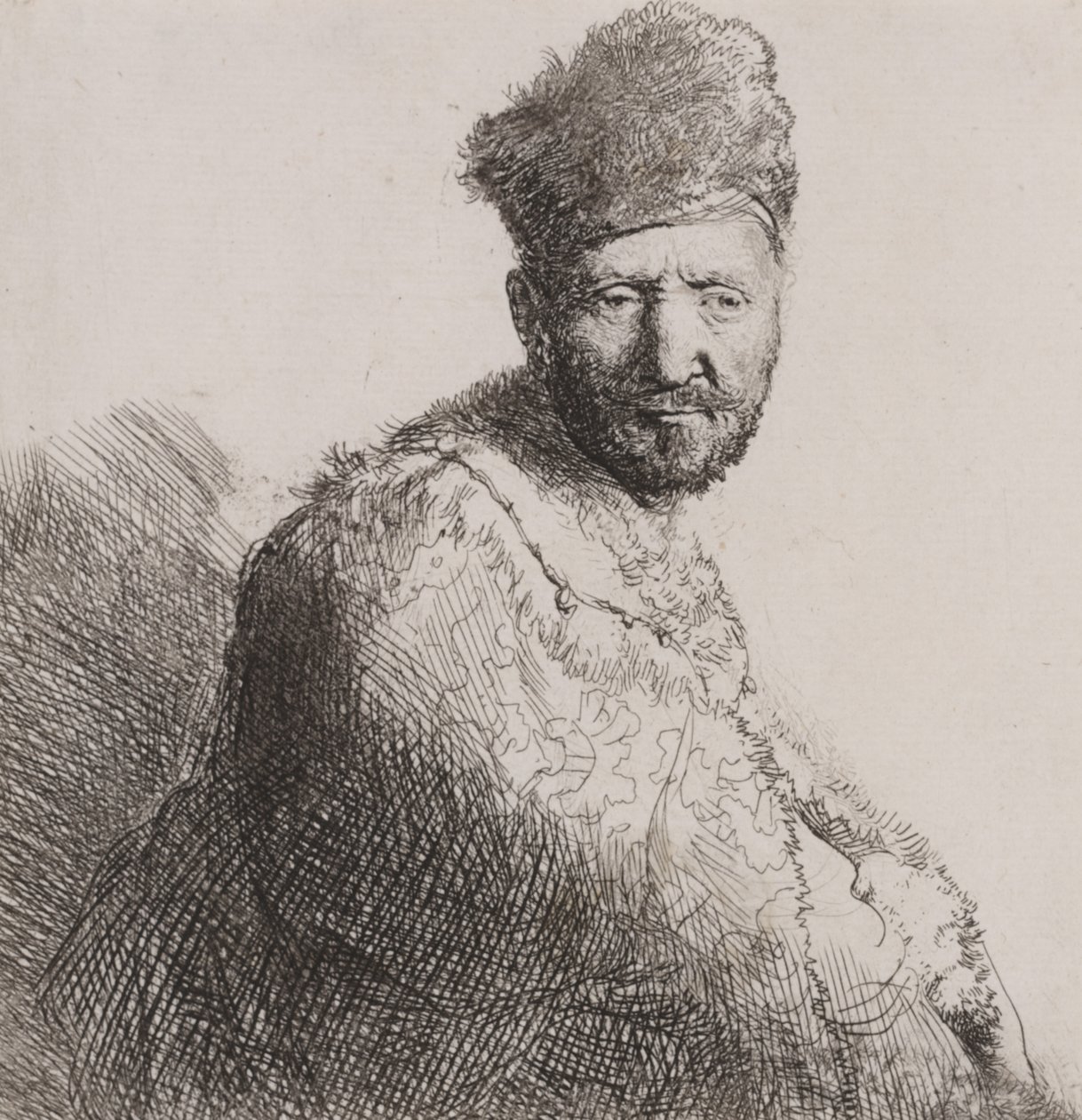 Uomo barbuto con berretto orientale e veste da Rembrandt van Rijn