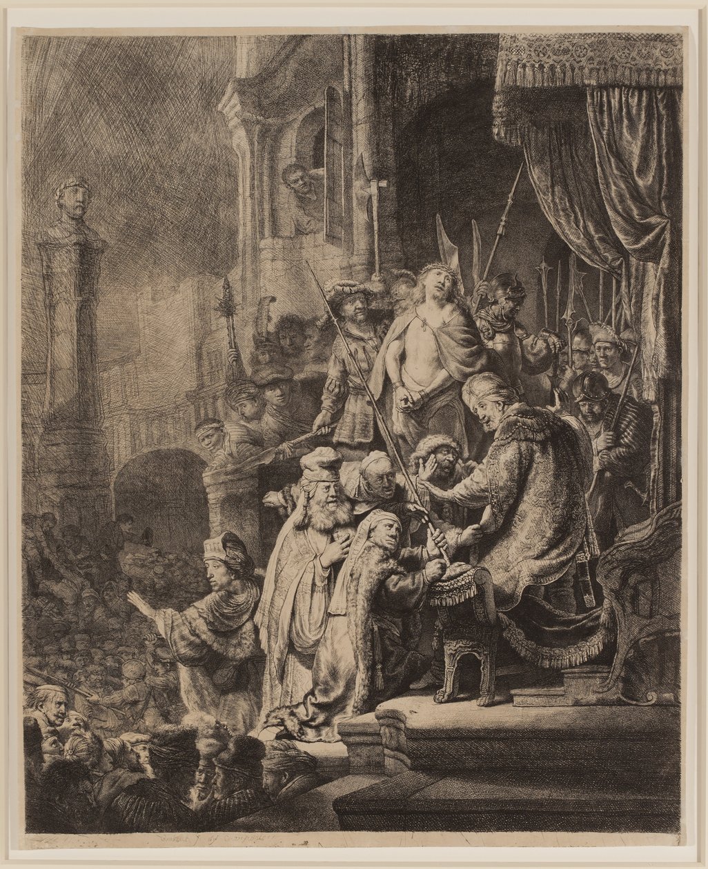 Cristo davanti a Pilato: grande lastra da Rembrandt van Rijn