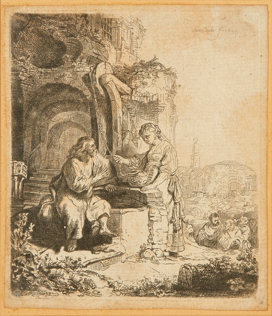Cristo e la donna di Samaria, tra le rovine da Rembrandt Harmensz. van Rijn