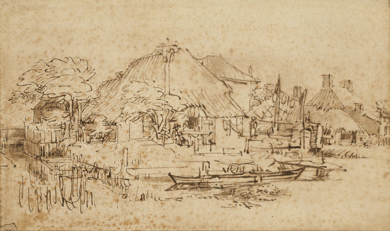 Cottage accanto a un canale, c.1650?-53 da Rembrandt van Rijn