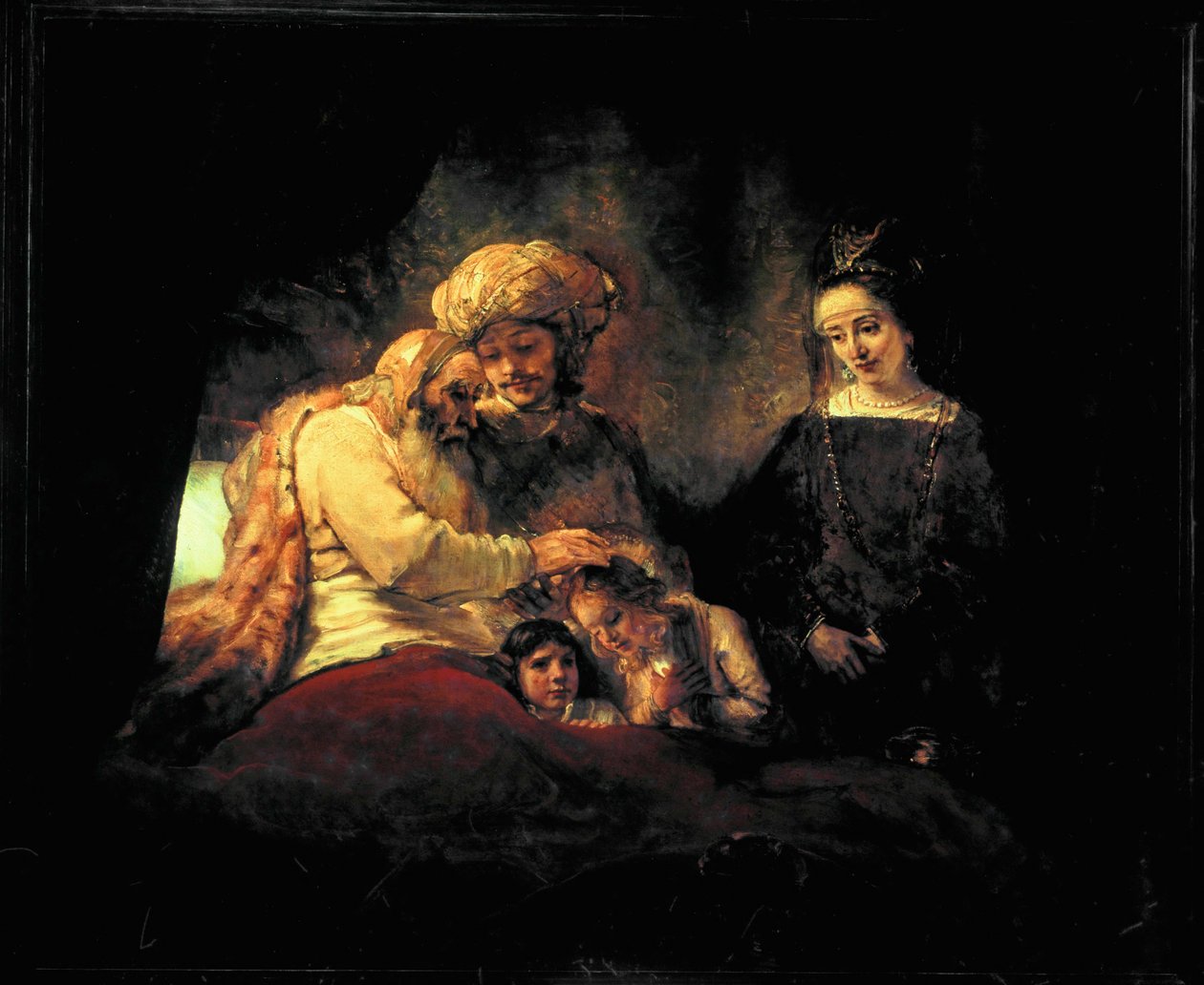 Giacobbe benedice i nipoti Efraim e Menassein alla presenza dei genitori Giuseppe e Anasth (dipinto su tela) da Rembrandt Harmensz. van Rijn