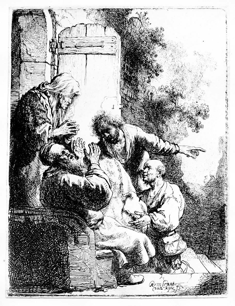 Il mantello di Giuseppe portato a Giacobbe, 1633 circa (acquaforte) da Rembrandt Harmensz. van Rijn