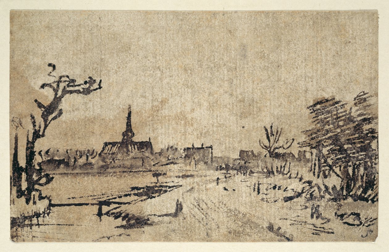 Paesaggio con acqua, il villaggio di Amstelveen sullo sfondo, c.1654-55 da Rembrandt Harmensz. van Rijn