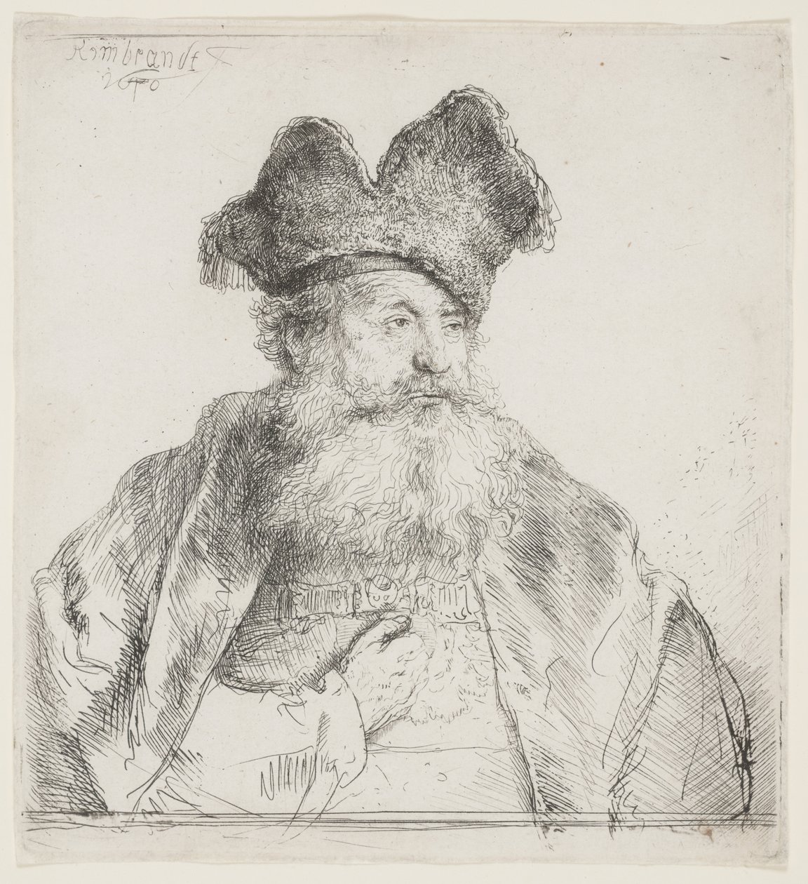 Vecchio con berretto di pelliccia diviso da Rembrandt van Rijn