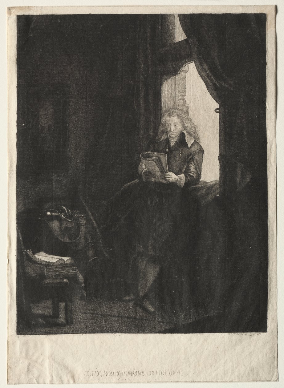 Ritratto di Jan Six (acquaforte) da Rembrandt Harmensz. van Rijn